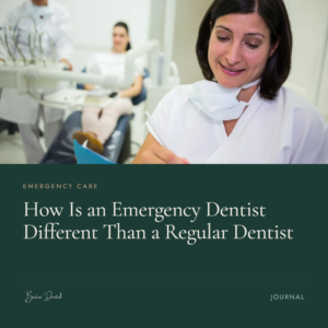 Dentist writing notes with patient in treatment chair in background - emergency dentist vs regular dentist, Barton Dental