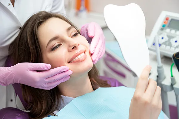A young girl at a pediatric dental exam in Hamilton, Ontario.