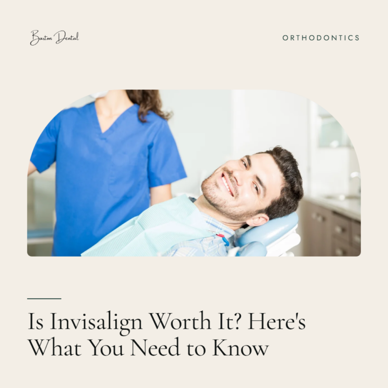 Smiling man reclined in dental chair with hygienist nearby - is Invisalign worth it, Barton Dental